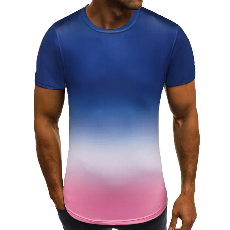 

gradient Color Sport Quick Dry Running Shirts Training T shirt Funny Men tshirt Jogging Sportswear Mens Short Sleeve blue #2h12