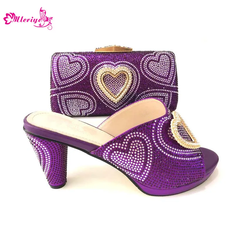 

New Arrival African Wedding Italian Shoe and Bag Sets Decorated with Rhinestone Llatest African Women Shoes Bags Set for Wedding