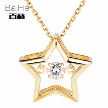 شراءBAIHE الصلبة 18K الذهب الأصفر 0.08ct H/SI الطبيعية الرقص الماس المرأة العصرية غرامة مجوهرات هدية جميلة نجمة الماس القلائد
