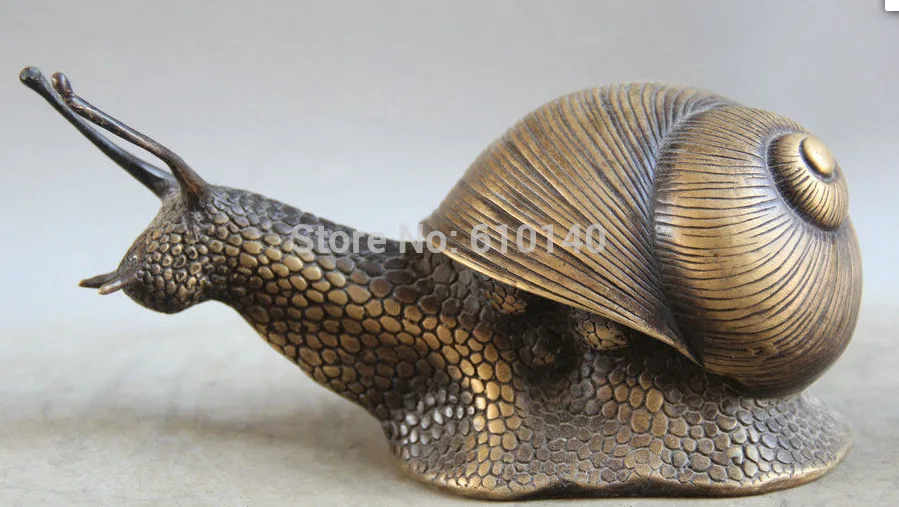 

7" Chinese Folk Copper snail Animal Wo Niu snails Statue Sculpture