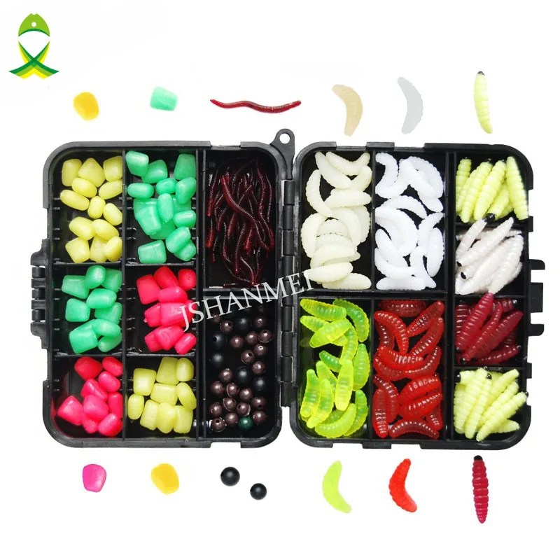 

JSM 220PCS/Box Carp Fishing Tackle Box Artificial Plastic Fake Baits Sweetcorn Beads Worm Lures Imitation Baits