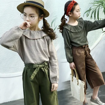 

New Pattern Children's Garment Spring Summer Twinset Girl Jacket + Seven Part Wide Leg Pants Korean Set