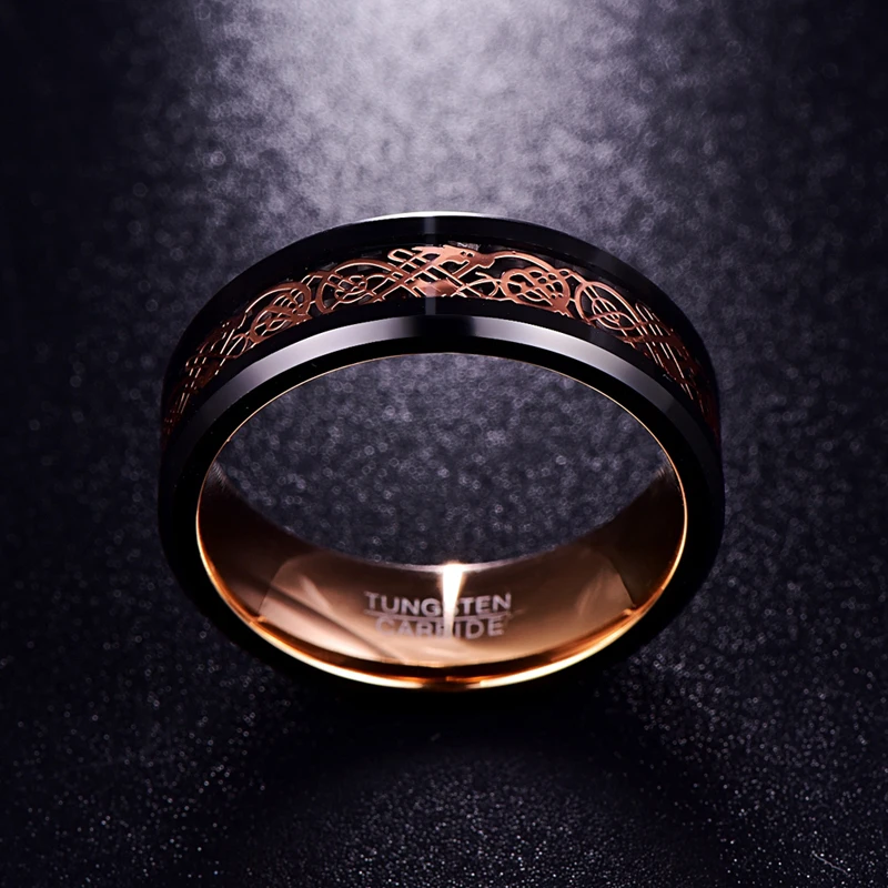 Nuncad 8 мм Широкие мужские кольца на День святого Валентина Размер 7-12 кольцо из розового золота с изображением дракона из вольфрамовой стали T050R