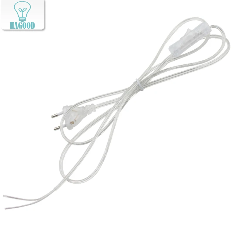 

0.75mm 2 line Cable 1.8m On Off Power Cord For LED Lamp with Button switch EU/US Plug Light Switching Transparent Wire Extension