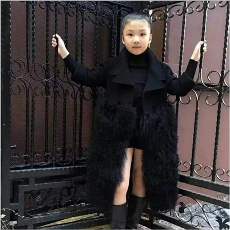 Autumn And Winter New Children's Clothing Girls Cotton Faux Fur Coat Imitation Fur Long Single-breasted Thick Jacket QC901