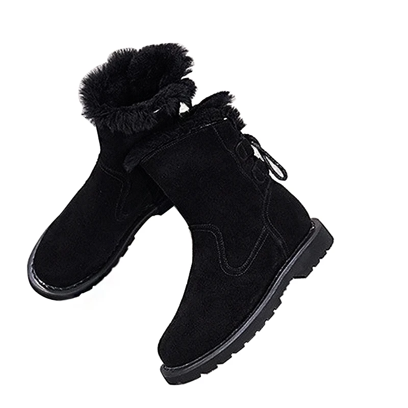 

Children Winter Shoes Pure Snow Boots Girls Genuine Leather Mid Calf Winter Girls Boots Rubber Boots with Fur Big Size 35-40