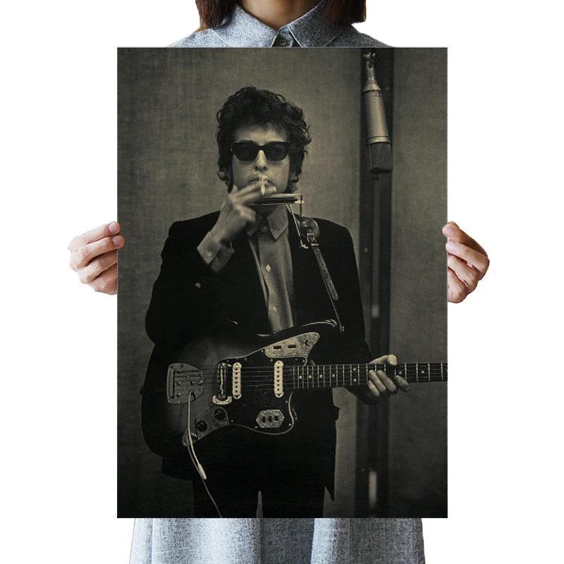 

DLKKLB Nostalgic Ballad Singer Bob Dylan Poster Kraft Paper Cafe Bar Retro Poster Decorative Painting 51x36cm Wall Sticker