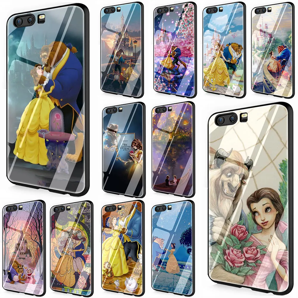 

Beauty and The Beast and Rose Tempered Glass Cover Case for Huawei P10 P20 P30 Mate 20 Honor 9 10 Lite Pro 7A 8X P Smart