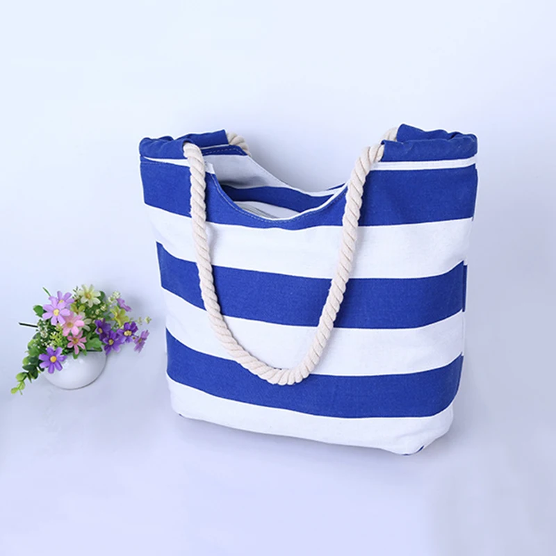 4PCS / LOT  Women Large Beach Canvas Bag Stripes Printing Handbags Red Summer Shoulder Bag Totes Casual Shopping Bags