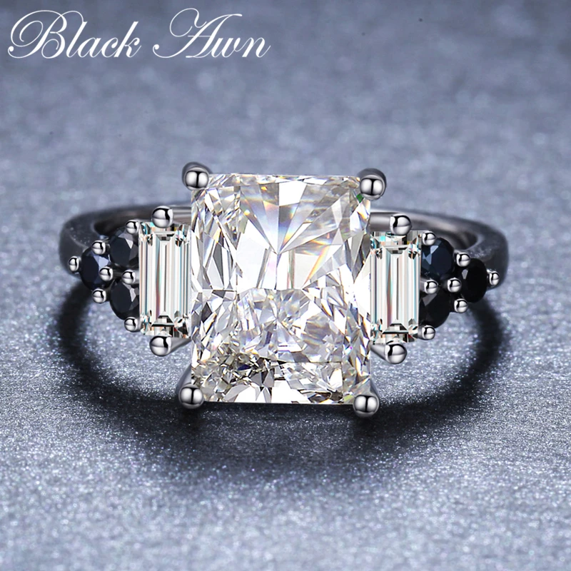 Новинка, женское кольцо для помолвки из 925 пробы серебра с черной шпинелью, Anillos Mujer G091