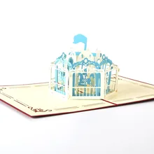 5 шт./лот карусель 3D лазерная резка всплывающие бумажные открытки ручной работы пользовательские поздравительные открытки Рождественский подарок для влюбленных красный чехол