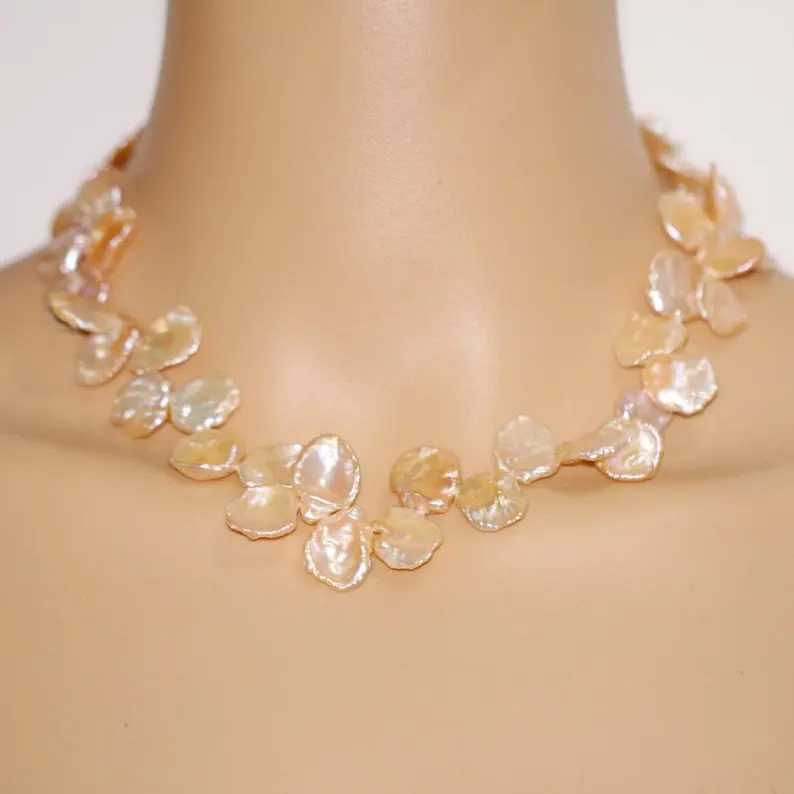 

Unique Pearls jewellery Store,Large Baroque Pink Pearl Necklace,13-15mm Keshi Pearl Choker Jewelry,Free Shipping