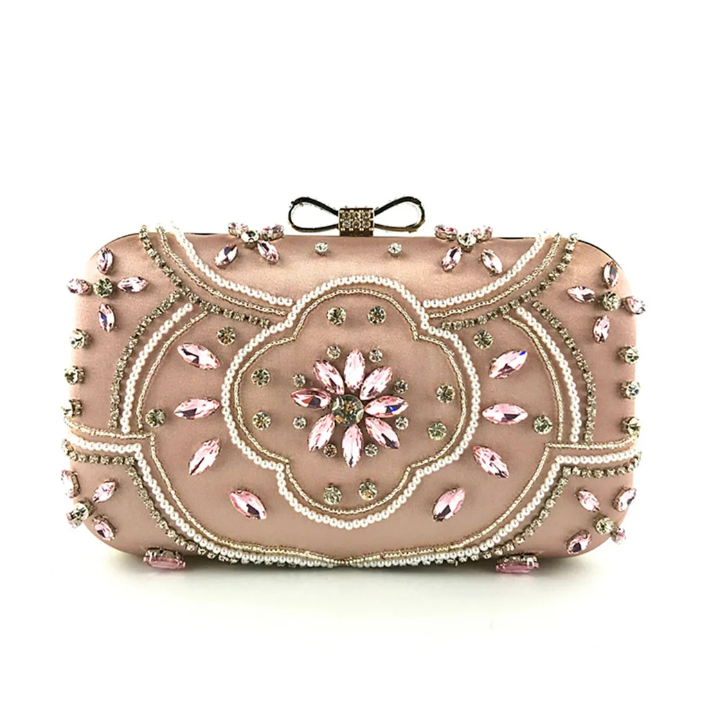 

Handbags Floral bags for Women 2019 Crystal Beaded Clutch Evening handbag Chain Bow Hardware Party packages