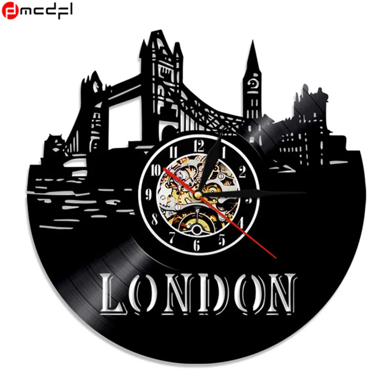

Creative Cool Fashion Vinyl Record Wall Clock 12 inch Modern Design London Sticker Decorative Time Clock