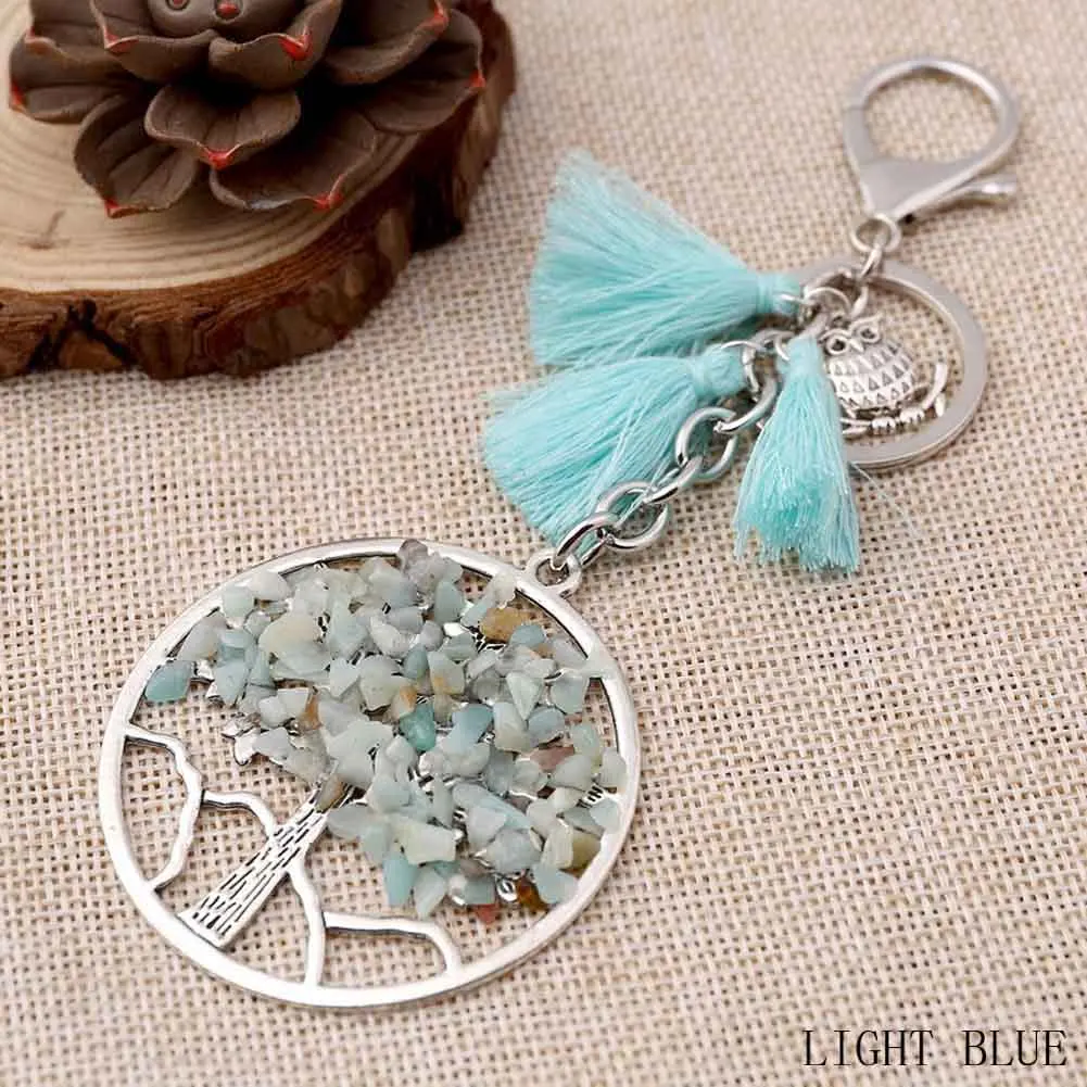 

New Arrival Tassel Bohemia Key Chain Natural Gravel Life Tree Turquoises Tree Pendant Women Key Ring