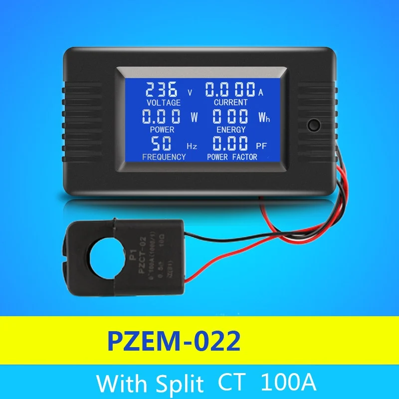 

6 In1 Multifunctional Single Phase Digital Panel Ampermeter Volt Watt Kwh Power Factor Meter With Split CT Backlight LCD Screen