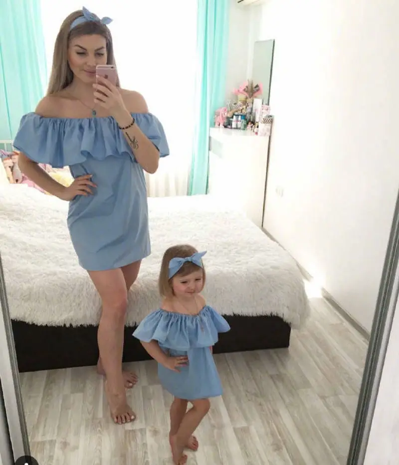 

Flounce Mother Daughter Dresses Family Look Mommy and Me Clothes Mom and Daughter Matching Clothes Ruffle Mini Dresses Clothing