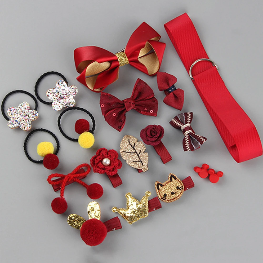 

18pcs Hair Accessories Baby Little Girls Hair Clips Flower Barrettes Hairpins Kids Girls Xmas Gift Jewelry Head wear Set Child Elastic Bow knot Hair C