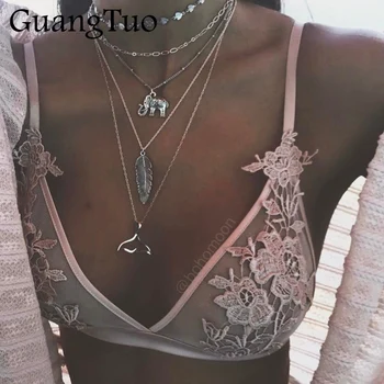

NK209 New Vintage Metal Elephant Leaf Tail Pendant Choker Collar Necklace Women Boho Multilayers Chocker Necklaces