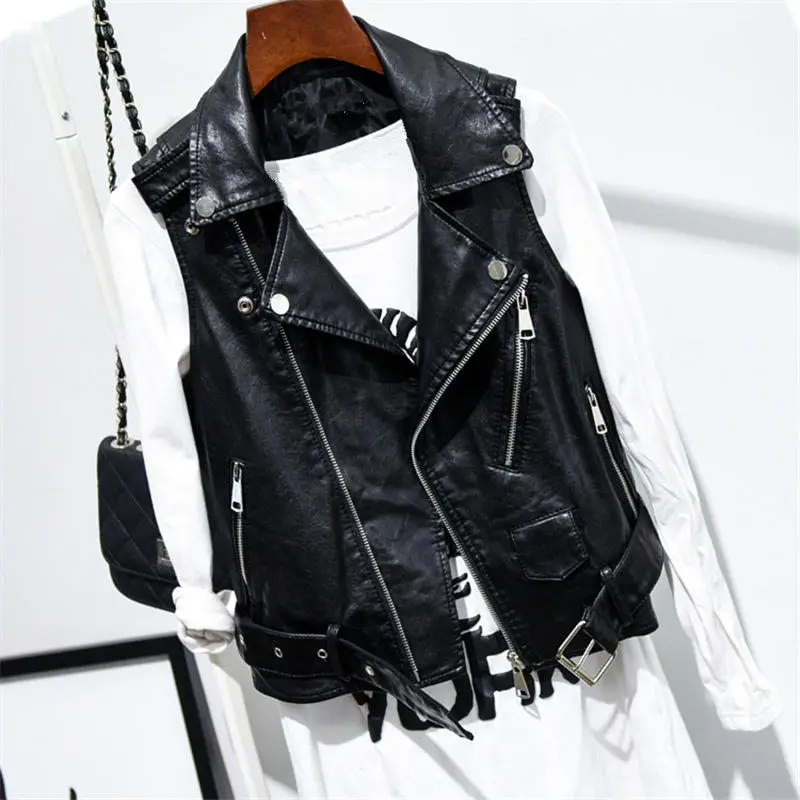 

4XL PU Leather Vest Women Casual Sleeveless Waistcoat Female Plus Size Vest Jacket Women Coat Zipper Ladies Leather Vest Q1628