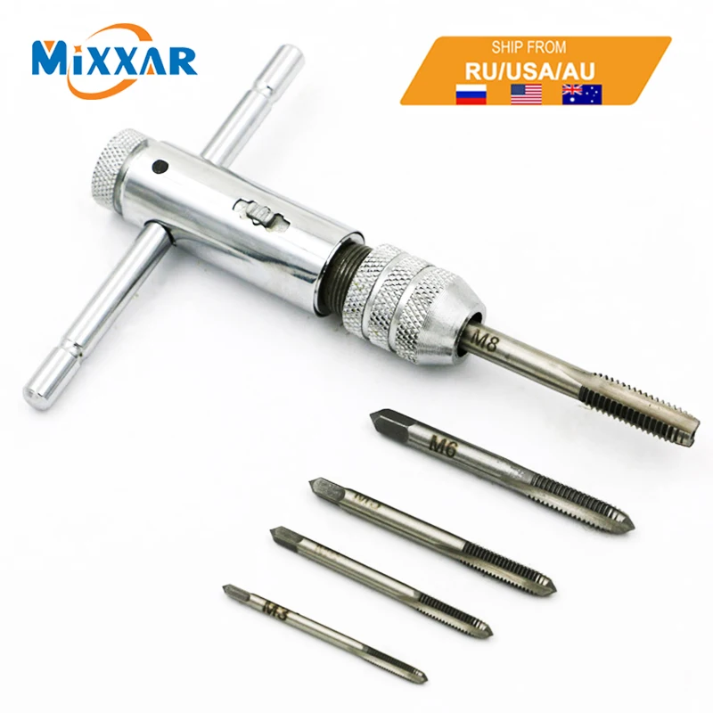 

Adjustable 3-8mm T-Handle Ratchet Tap Wrench With M3-M8 Machine Screw Thread Metric Plug Tap Machinist Tool Dropshipping