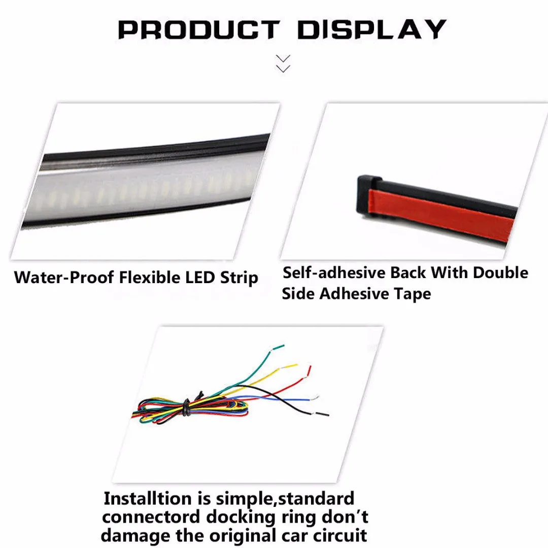 2pcs/set  29.5cm Switchback Car Amber+White LED DRL Brake Turn Signal Light Strip