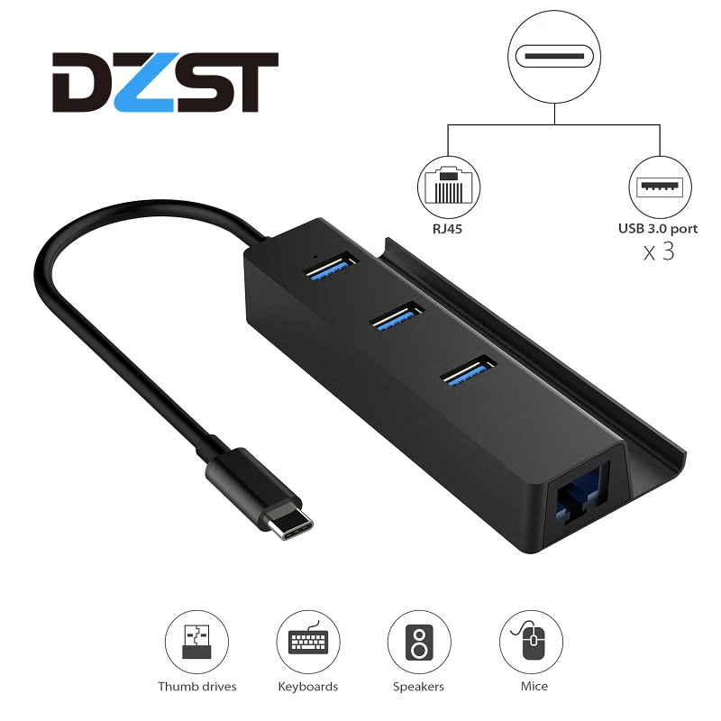 DZLST USB док-станция USB C 3,1 к RJ45 гигабитный Ethernet адаптер USB 3,0 3 порта разветвитель LAN type C концентратор для Macbook с держателем для телефона