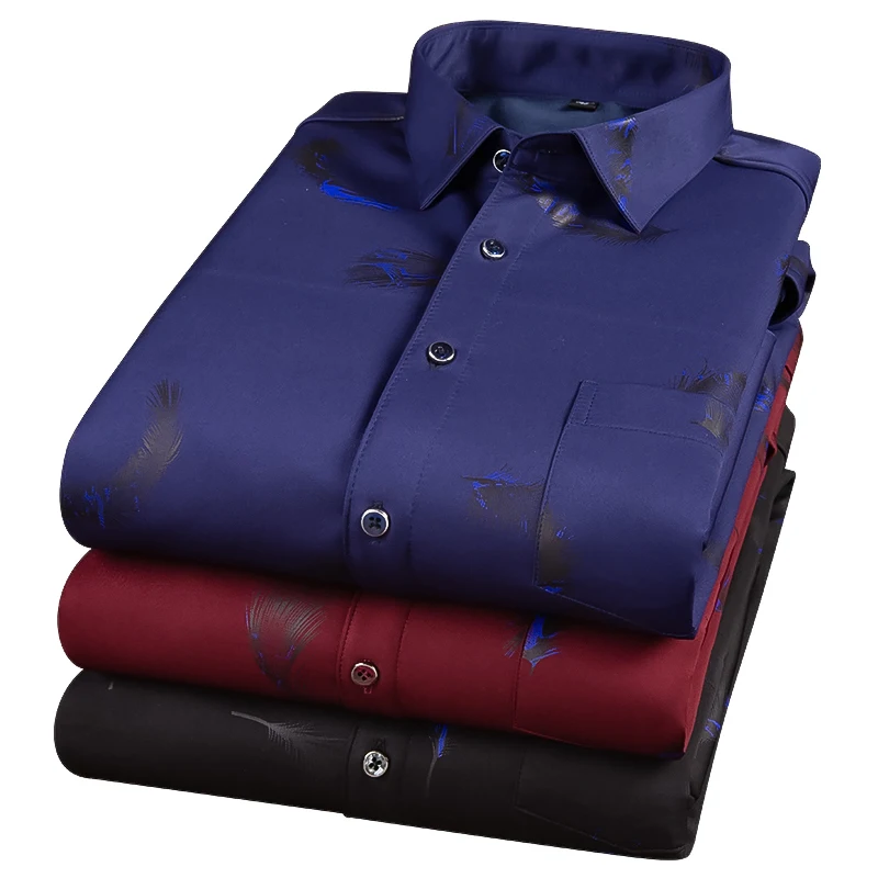 New Arrival Male Warm Long Sleeve Shirts Winter Thick Plush Business Clothes Elastic Slim Fit Casual Shirt