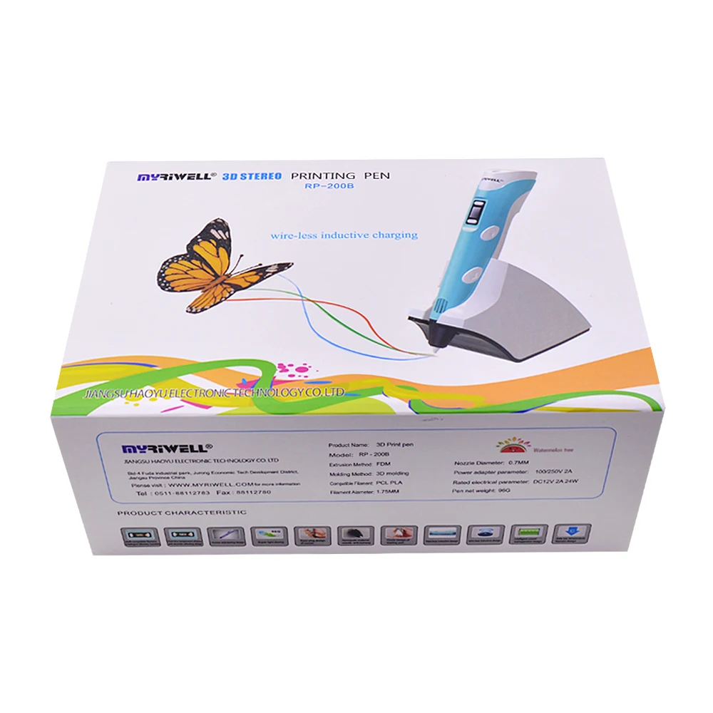 Original Myriwell 3D Pen LED Display DIY 3D Printing Pen Printer Wireless Charging with 9M 1.75mm PCL Filament for Kids Painting