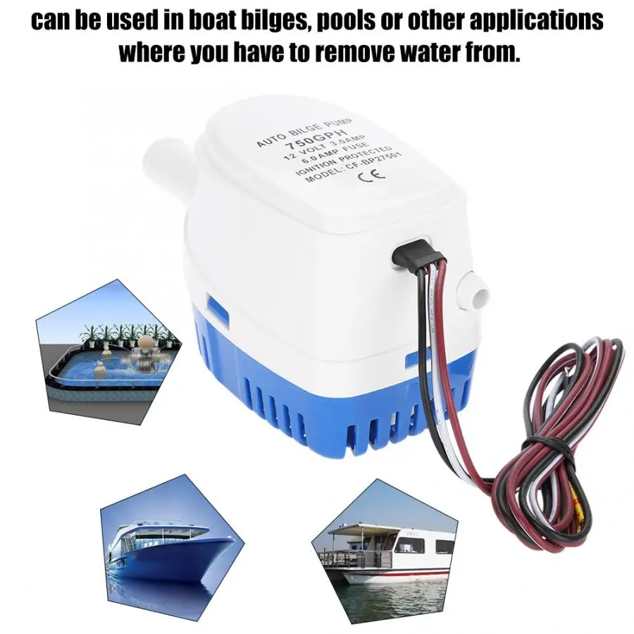 TiooDre Pompe /à eau automatique de cale pompe /à eau automatique submersible automatique marine de cale du bateau 1100GPH 12V
