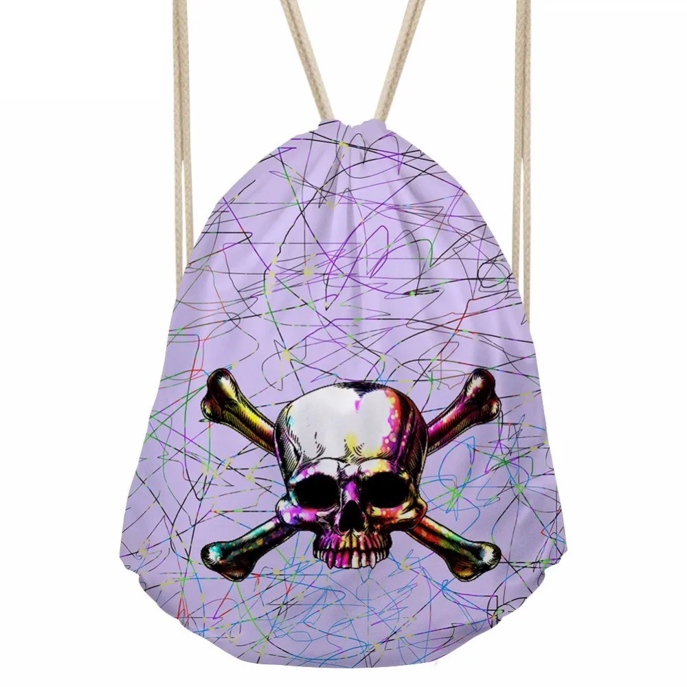 Vintage Women Men Drawstrings Bags 3D Colorful Skull Skeleton Head Printed Girls Backpacks Travel Pocket Storage