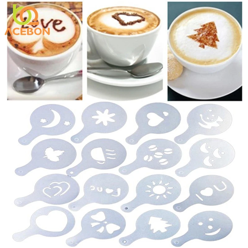 

16PCS set Plastic Cafe Foam Spray Template Barista Stencils Decoration Tool Garland Mold Fancy Coffee Printing Flower Model