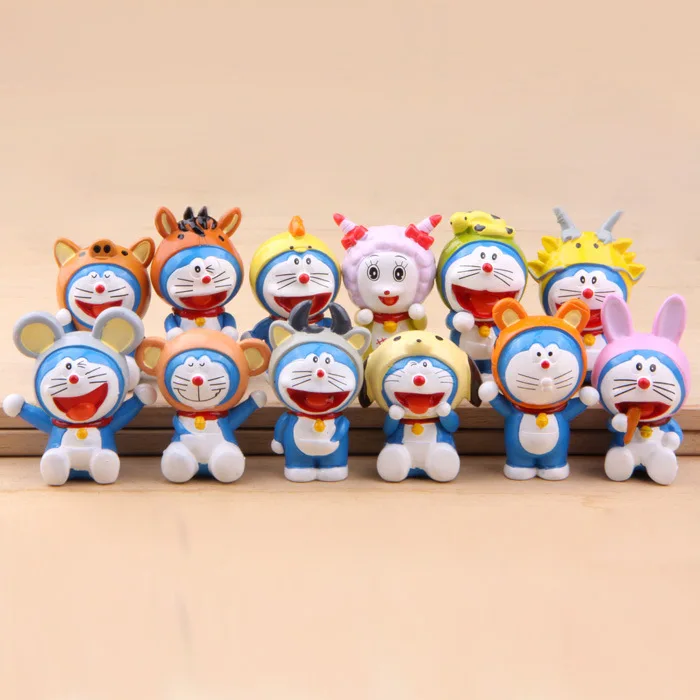 

12 Pcs/set Anime Doraemon Chinese Zodiac Animals model PVC Action Figure Toys Collectible dolls for Children's gift