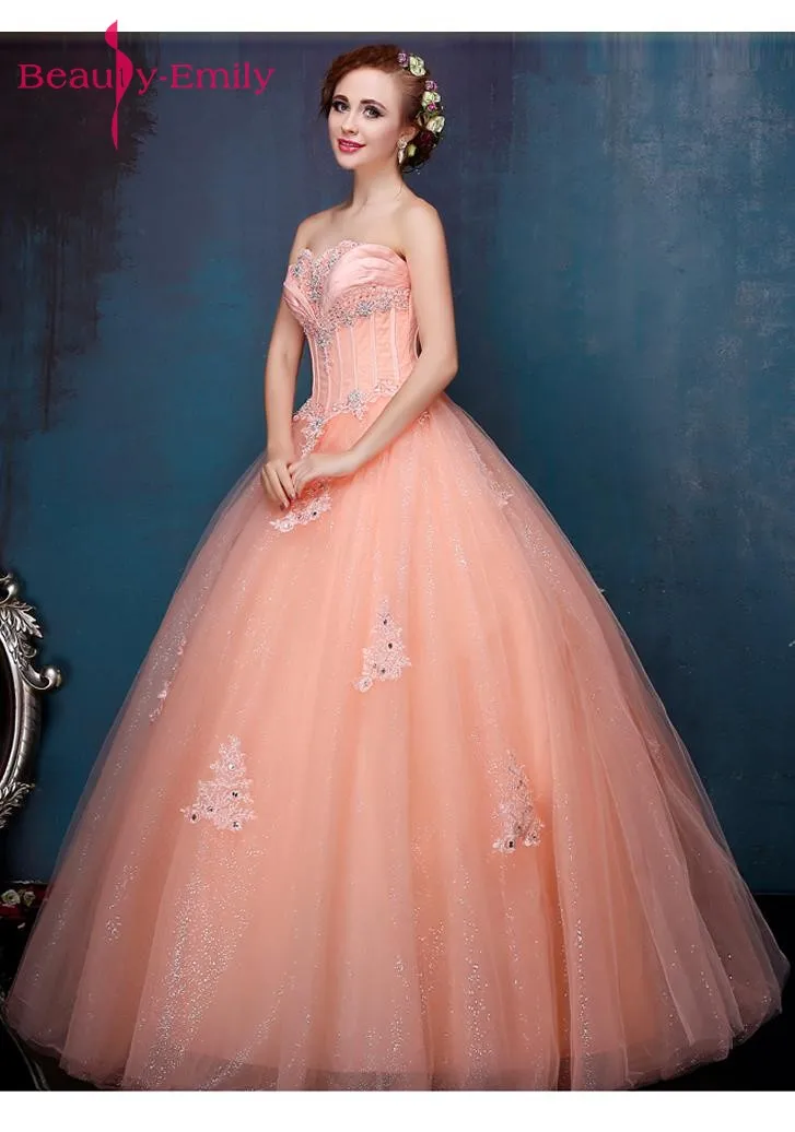 Beauty-Emily Candy Color Long Ball Gown Quinceanera Dresses 2018 Princess Girl Dresses Sweetheart Sleeveless Lace Up Party Gowns