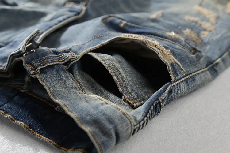 Sokotoo Мужская мода винтажные рваные мужские байкерские джинсы повседневные тонкие Высококачественная нашивка джинсовые штаны длинные брюки