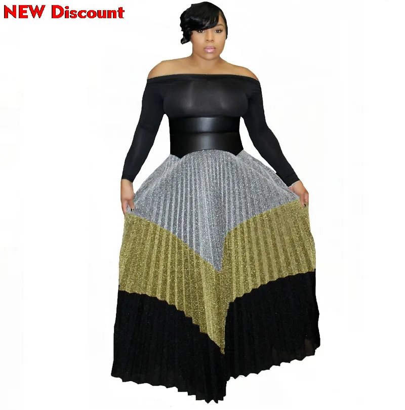 

Office Skirts for Ladies Long Floor Length Sequined Multi Color High Waist Pleated Maxi Skirt Vintage Fashion Party Retro Jupe