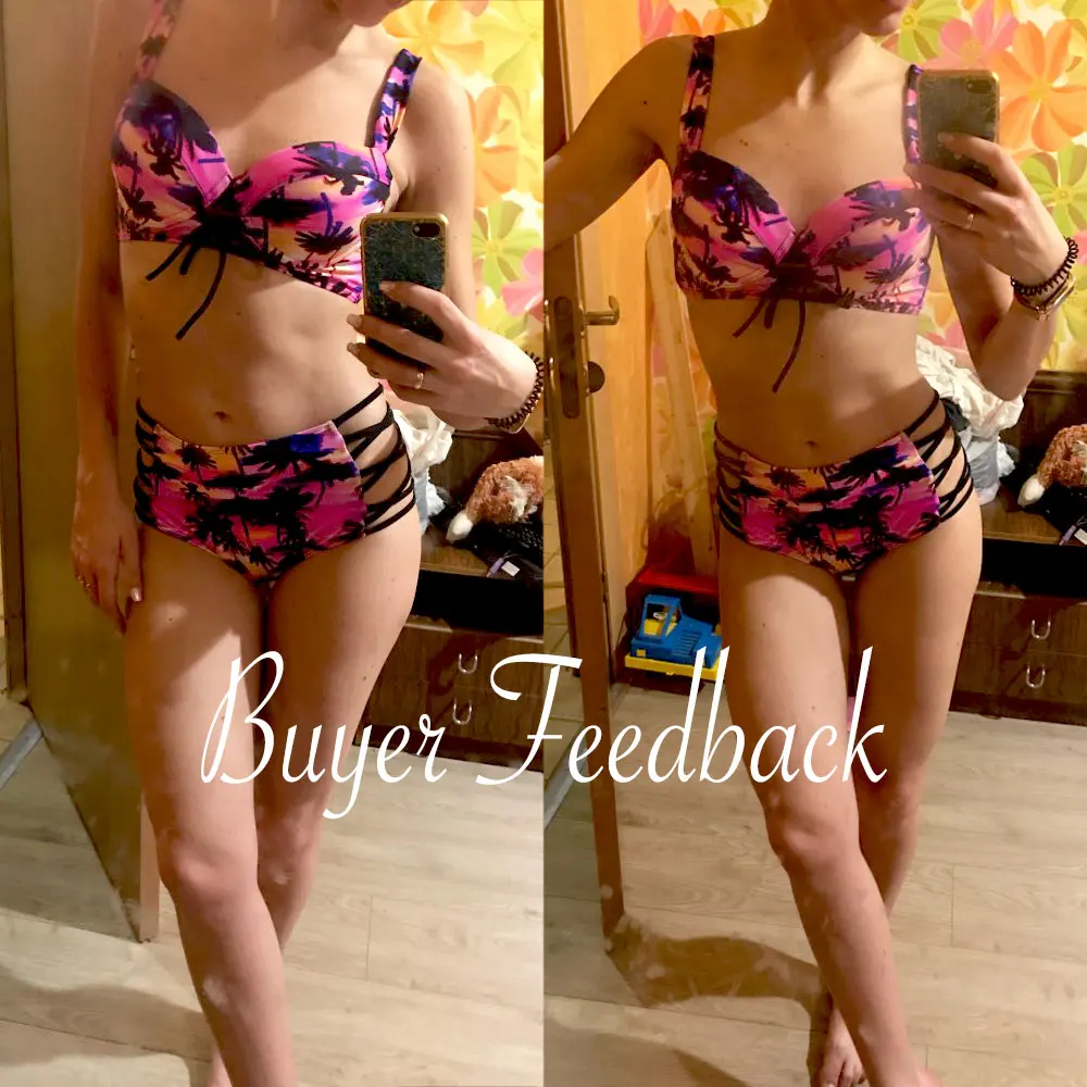 Sexy Bandage Swimsuit High Waist Bikinis Women 2018 Palm Print Push Up Swimwear Female Beachwear Bathing Suit Maillot De Bain