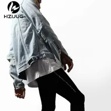 2016 New Fashion Streetwear Jean Mens Jackets And Coats Men Clothes Latex Hip Hop Zipper Ripped Distressed Denim Jacket M-XL