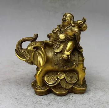 

free shipping Chinese Buddhism Bronze Brass Wealth Auspicious Elephant Maitreya buddha Statue