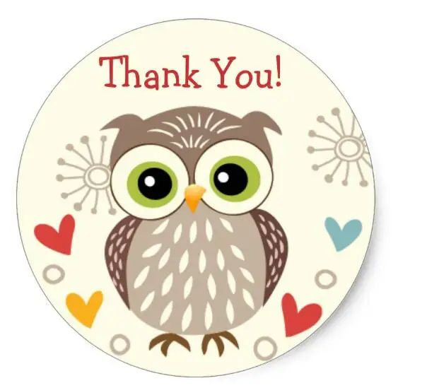

1.5inch Cute Owl and Hearts Thank you Stickers