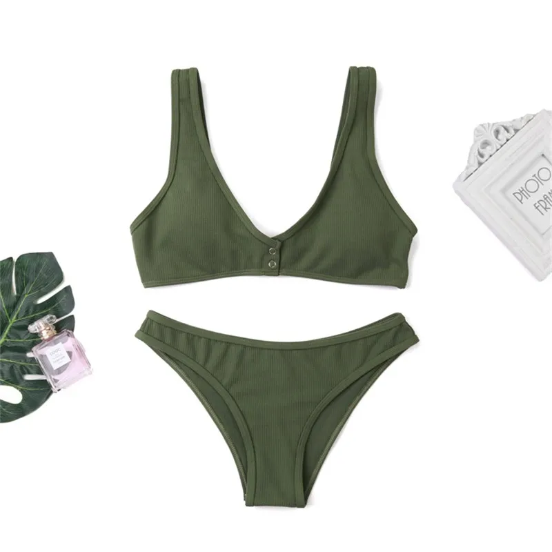 

New Green Sexy Bikinis Women Swimwear Push Up Swimsuit Biquini Summer Solid Bathing Suit Textured Low Waist Brazilian Bikini Set
