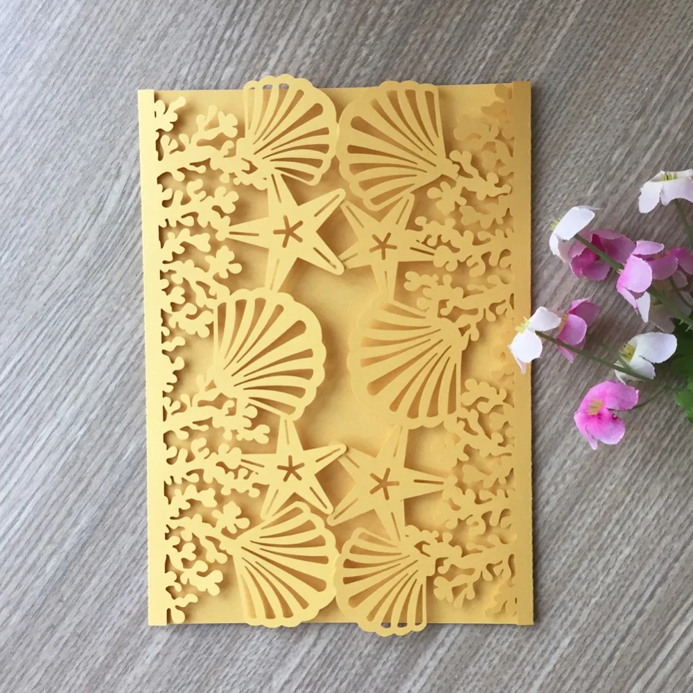 

20pcs Laser Cut Shell Pattern Beach Ocean Sea theme Party Birthday Wedding Invitation Card Greeting invitation Blessing card