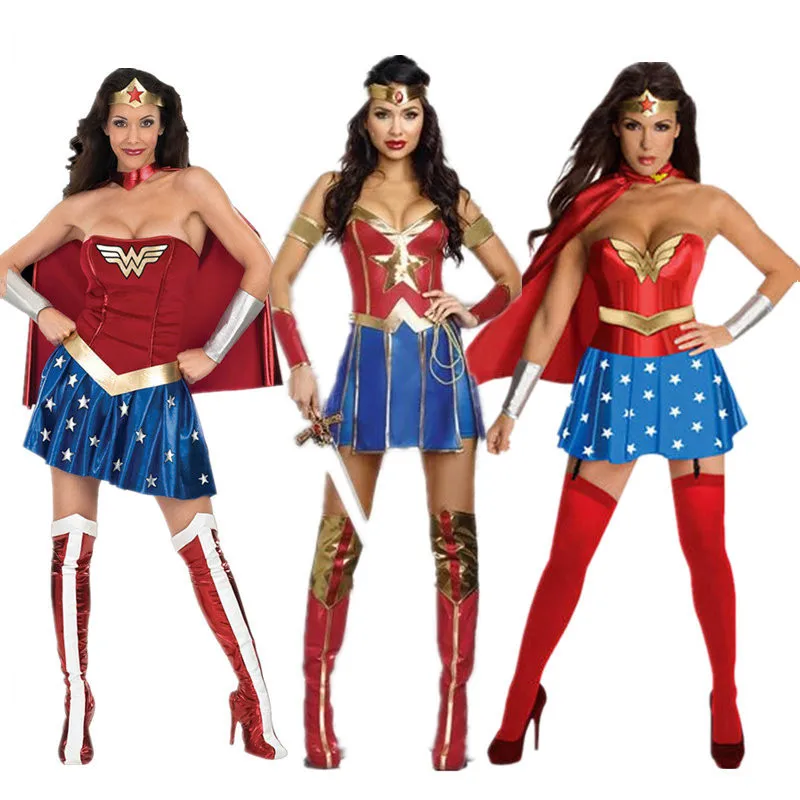 

Hot Female Superhero Wonder Women Cosplay costumes Halloween Ladies Super Girl Diana Princess Dress fancy ball outfits for women