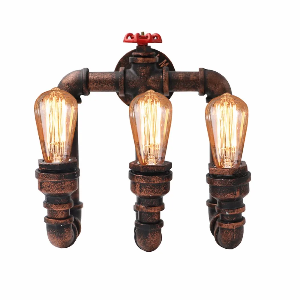 Loft Retro Water Pipe Wall Sconces Bronze Industrial Wall Lamp 3 Head