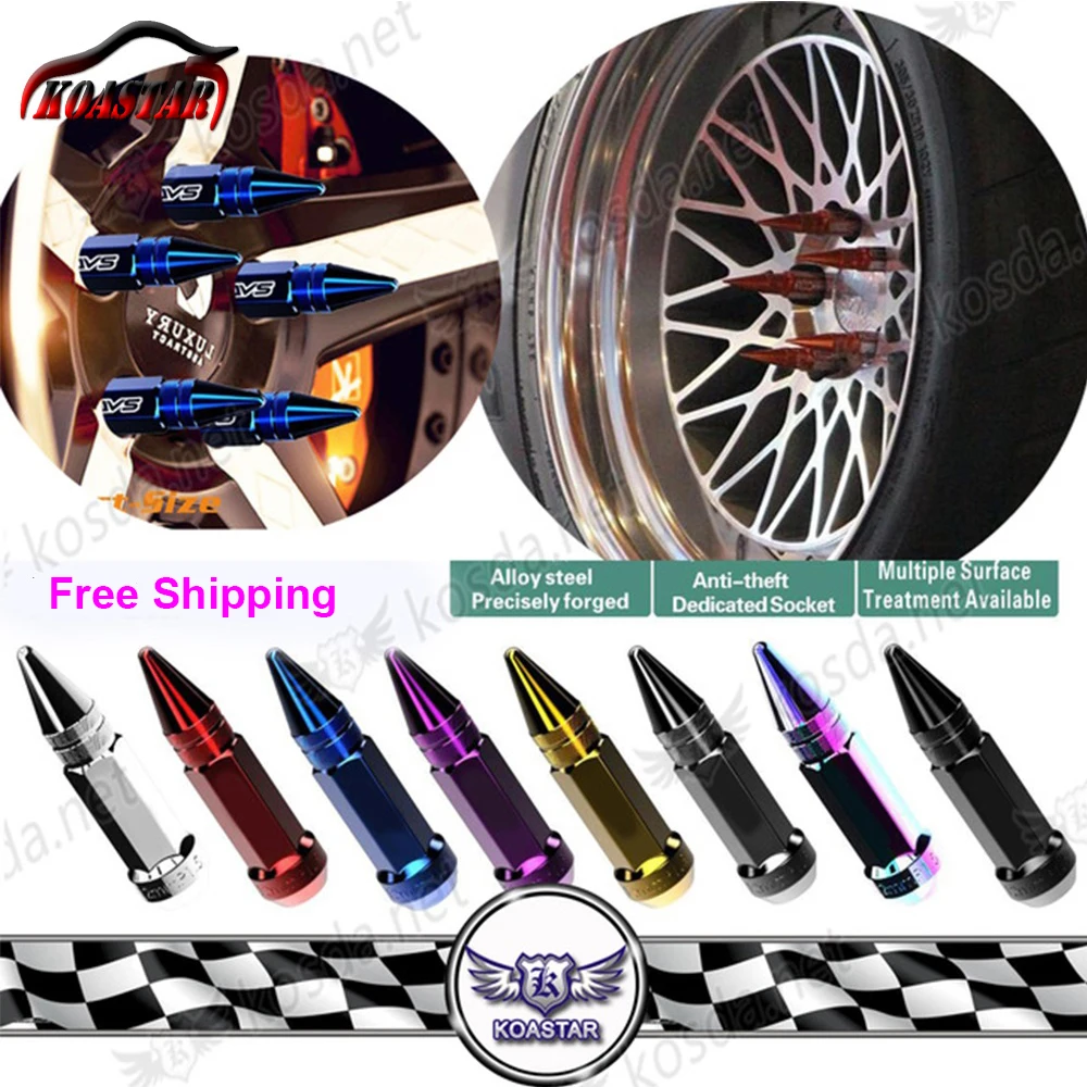 

neo chrome lug nuts 20 pcs JDM 80mm Car Spiked / Decor Auto Hub Screw Cover Bolt Rims Dust Extended Steel Wheel Nut Caps