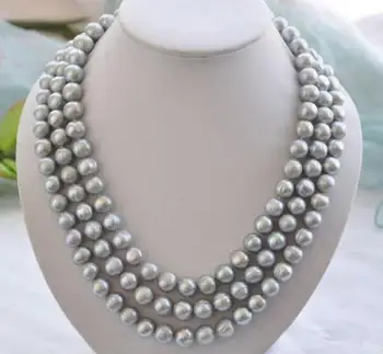 

beautiful 3 row AAA 10-11 mm south gray pearl necklace yellow clasp