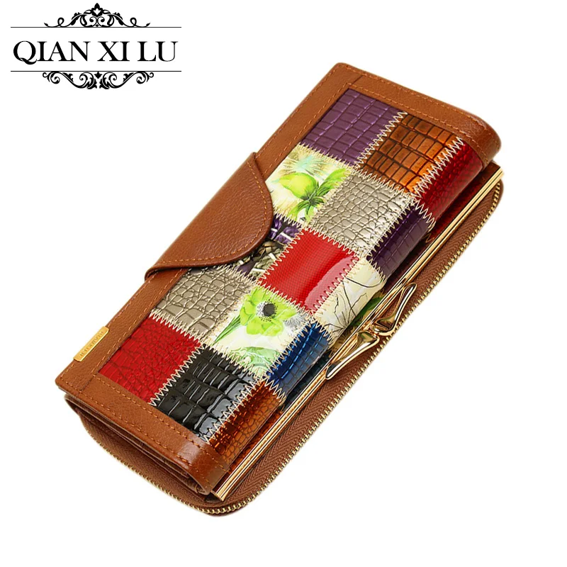  Brand High-grade Split Leather Plaid Splicing Wallet Female Zipper Purse Hasp Storage Clutch Women Wallets #133  