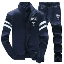 New 2019 Brand Autumn Sweatshirt Men Tracksuit Men Set Sweat Winter Fleece 2PCS Stand Collar Fleece Patchwork Casual Hoodie Men