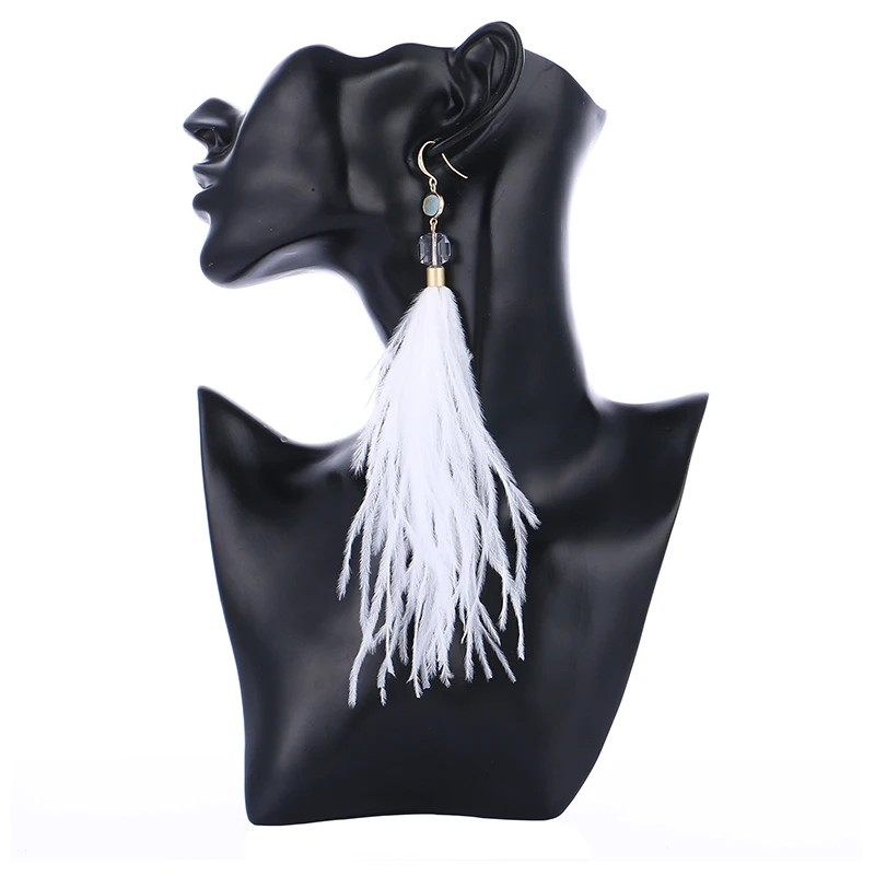Длинные висячие серьги Badu, белые страусиные перья, весенние модные ювелирные изделия для женщин, повседневные праздничные серьги