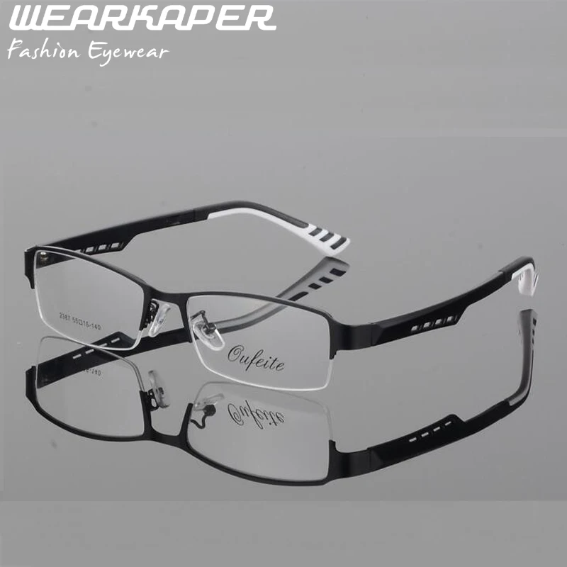 

WEARKAPER Quality Stylish Men Eyeware Fashion Half Rimmed Stainless Frame TR90 Arms Optical Glasses Frame Males Myopia Spectacle